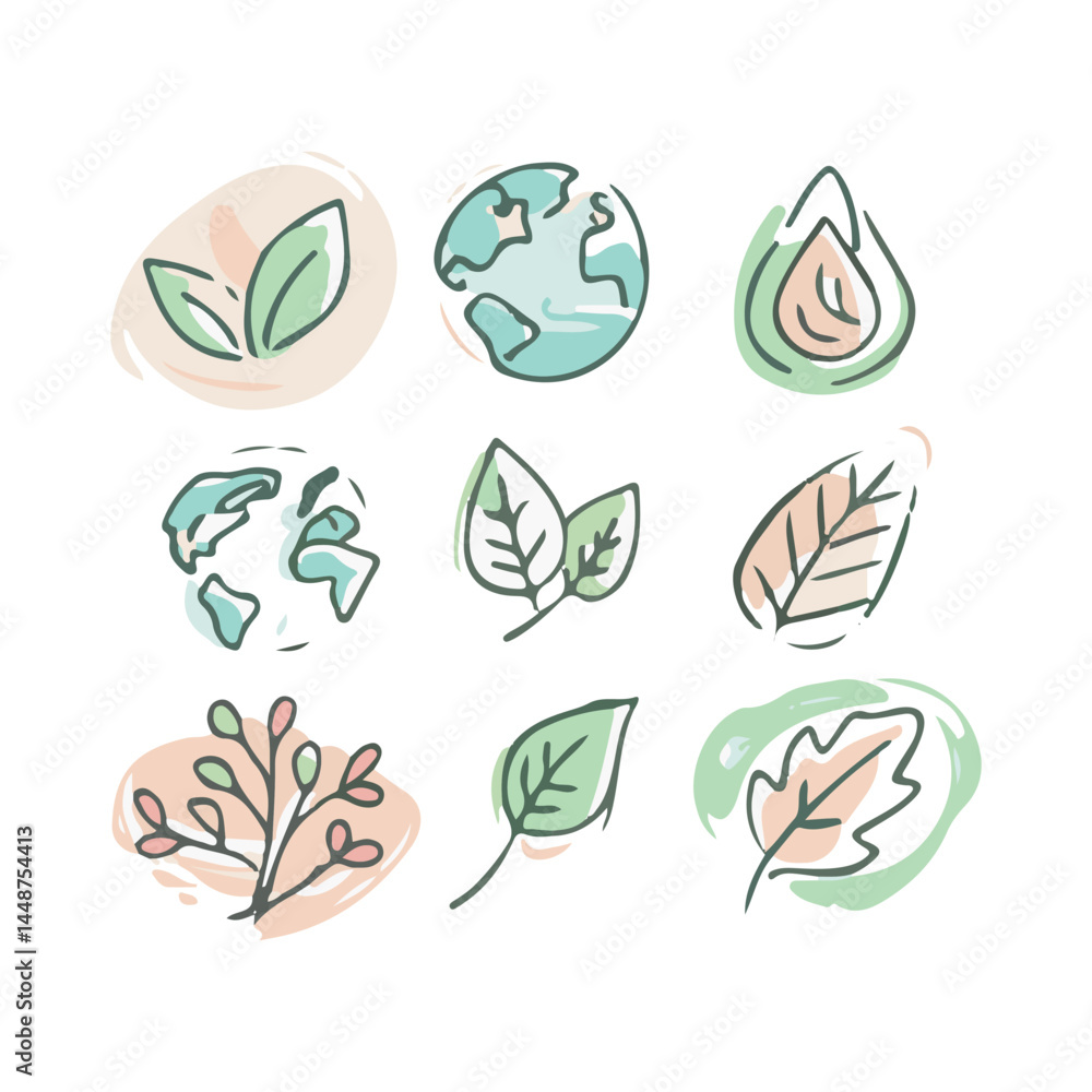 Fototapeta premium Colorful vibrant autumn leaves and eco icon set