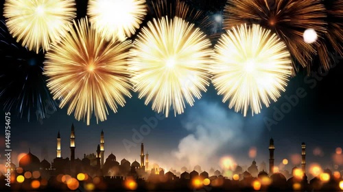 Celebration of lights and colors illuminates the night sky over a stunning city skyline