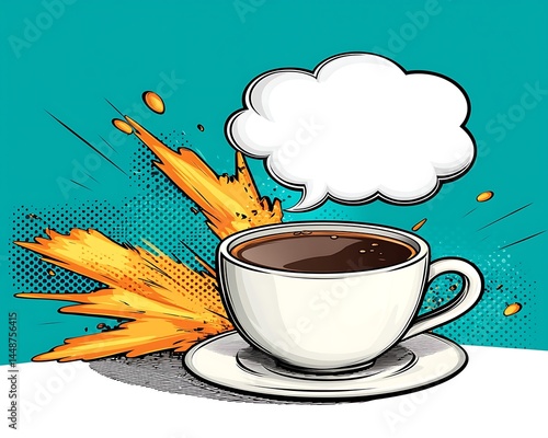 Coffee cup with comic book style splash