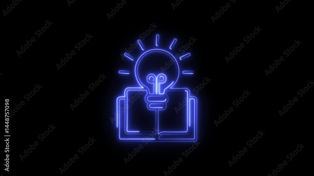 Glowing neon knowledge and education icon isolated on black background. HD Video motion graphic animation Glowing neon knowledge and education icon isolated on black background. HD Video motion graphic animation