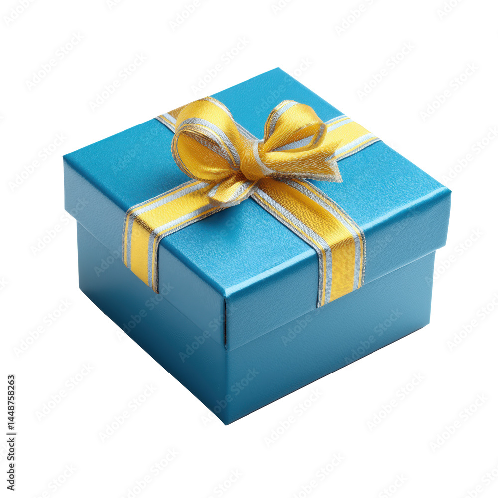 A Radiant Blue Gift Box with a Golden Ribbon - Perfect for any Occasion , isolated on white background PNG A Radiant Blue Gift Box with a Golden Ribbon - Perfect for any Occasion , isolated on white background PNG