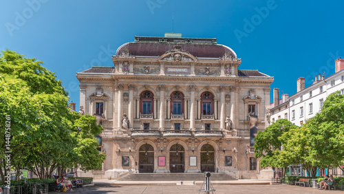 Timelapse hyperlapse of Theatre des Celestins in Lyon, France. A historic theatre on Place des Celestins