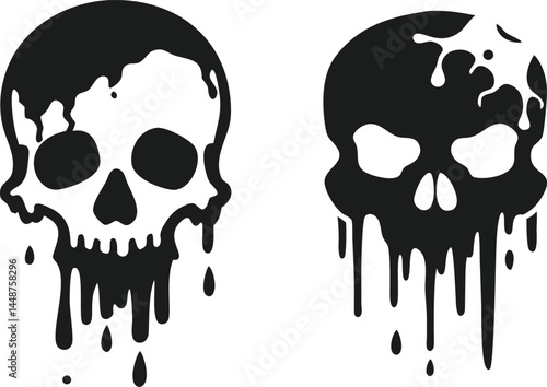 Dripping Skull Vector Illustration Set - Grunge Style Macabre Design Elements