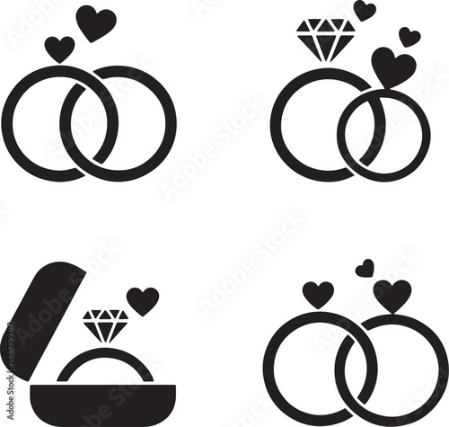 Wedding Ring silhouette set vector illustration isolated On Transparent Background