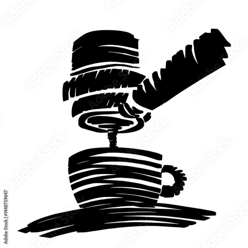 Coffee machine in a cafe or at home prepares a fragrant invigorating morning drink, abstract vector hand drawn illustration