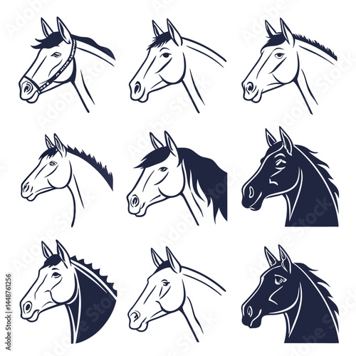Horse silhouette set bundle vector