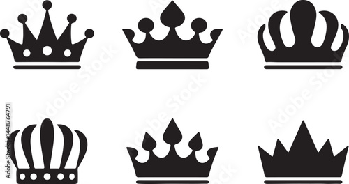 Elegant Crown Icon Set: Collection of Royal and Luxury Silhouettes