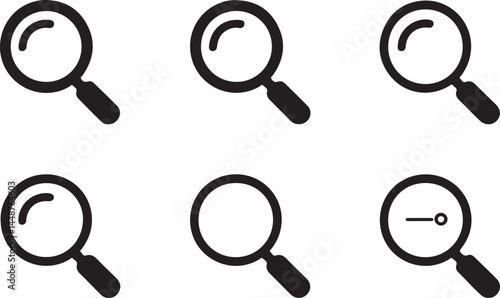 Minimalist Magnifying Glass Icon Set – Search and Investigation Symbols