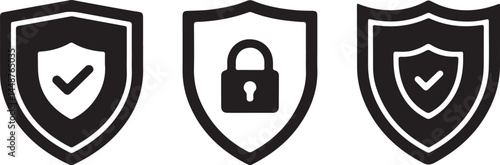 Cybersecurity Shield Icons with Lock Symbols – Secure Data Protection Graphics
