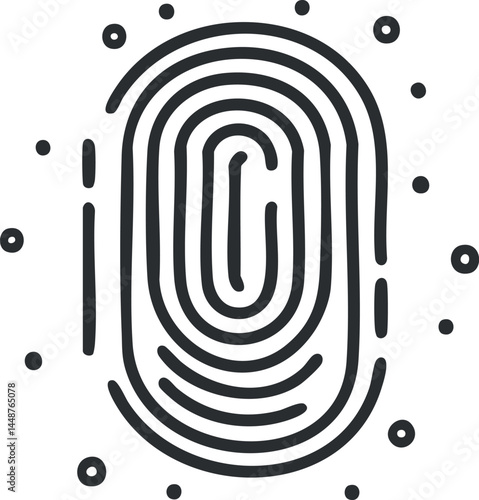 Black and white fingerprint icon symbolizing identity verification and biometric security access