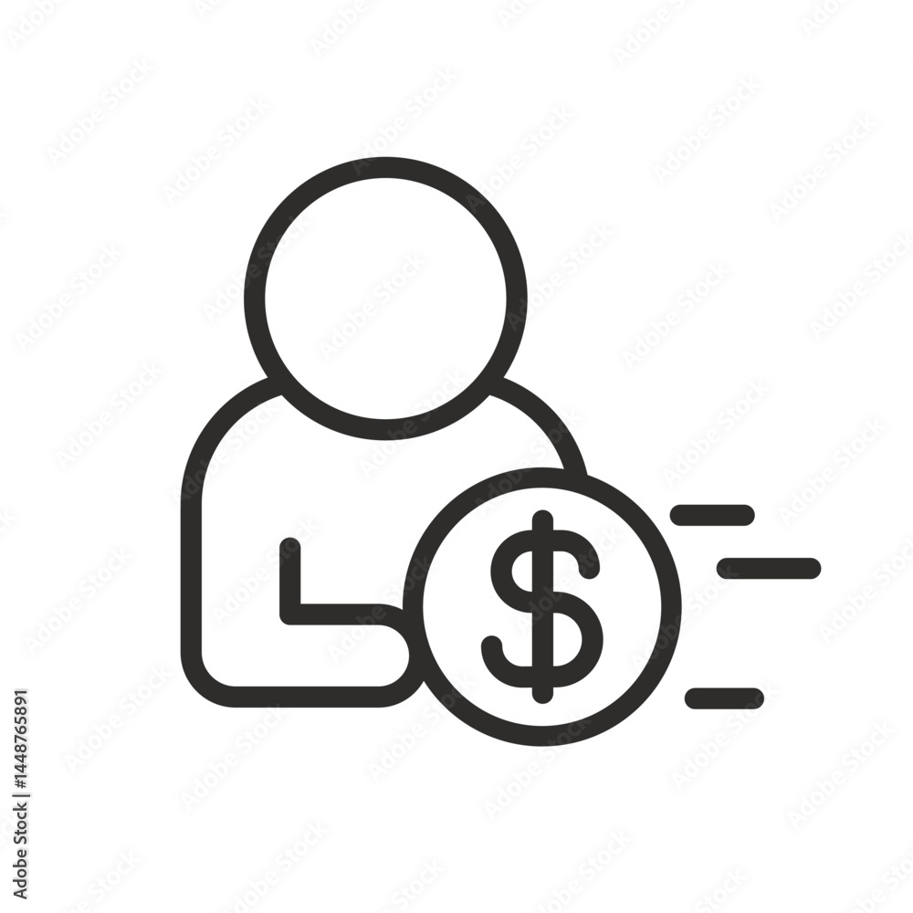 income icon, human holding a dollar, thin line vector illustration eps10 income icon, human holding a dollar, thin line vector illustration eps10