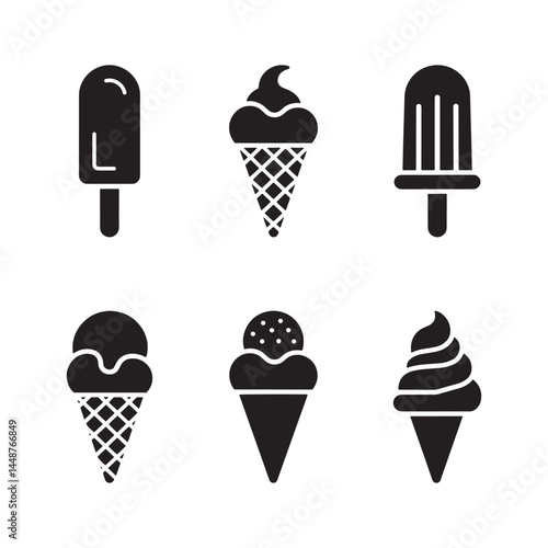 Ice Cream and Popsicle Silhouette Icon Set – Vector Dessert and Frozen Treat Clipart Collection for Summer Design