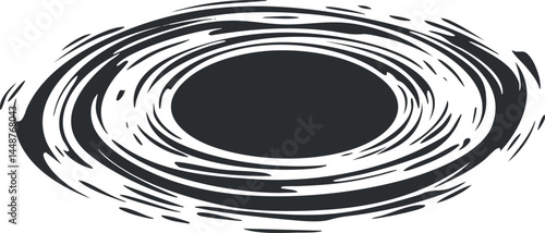 Abstract black and white vortex swirl shape representing water whirlpool or spiral motion design