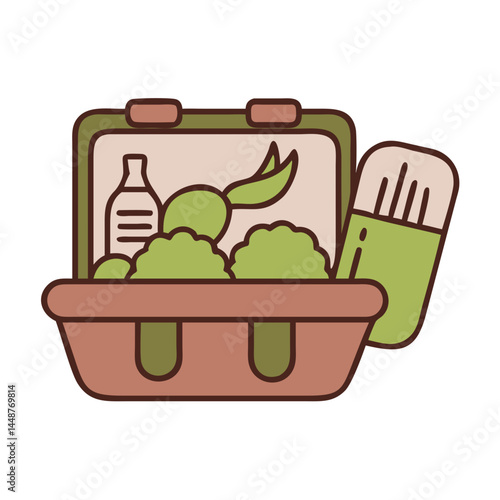 Meal Prep Box Filled with Fresh Vegetables and Drinks  