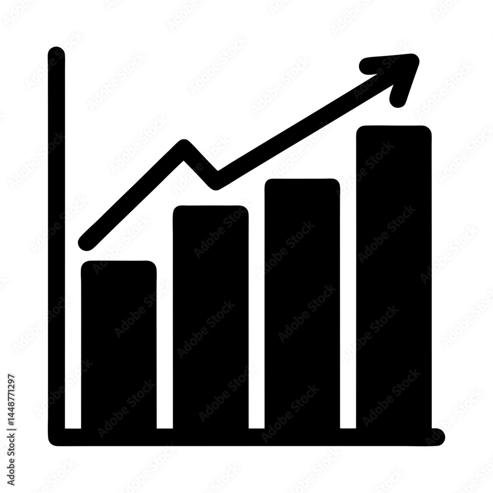 Icon of a business growth chart with an upward trending arrow