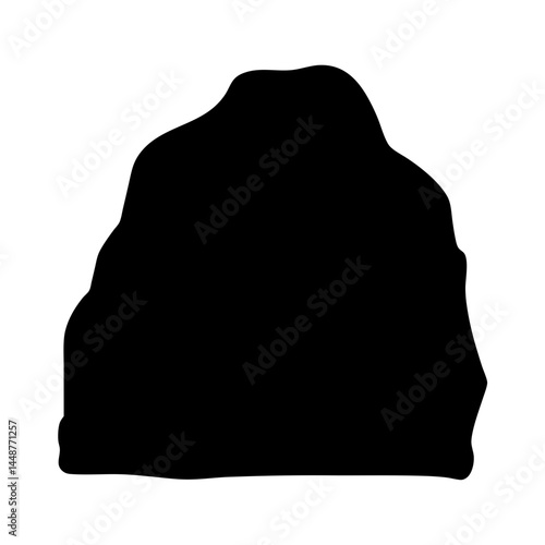 Isolated black rock boulder silhouette against a white background, stone structure