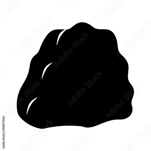 Isolated black rock boulder silhouette against a white background, stone structure