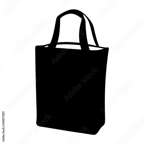 Silhouette of a plain black tote bag with handles on white background