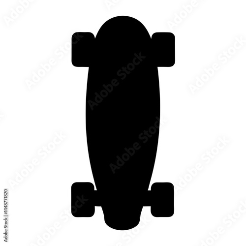 Silhouette of a Longboard Skateboard with a Curved Deck and Wheels