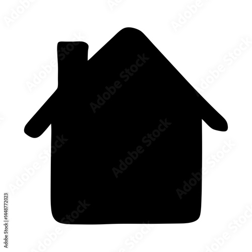 Simple black house icon with chimney on a white background art