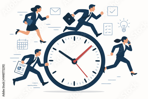 Abstract vector graphic illustrating the concept of Racing Against Time, featuring dynamic elements symbolizing speed, deadlines, urgency, project management, and the pressure of a countdown.