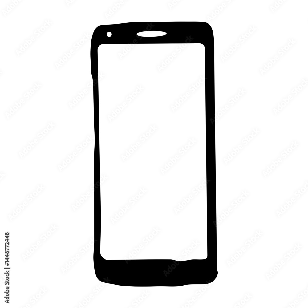 Stylized black and white smartphone silhouette with minimalist design aesthetic, modern gadget Stylized black and white smartphone silhouette with minimalist design aesthetic, modern gadget