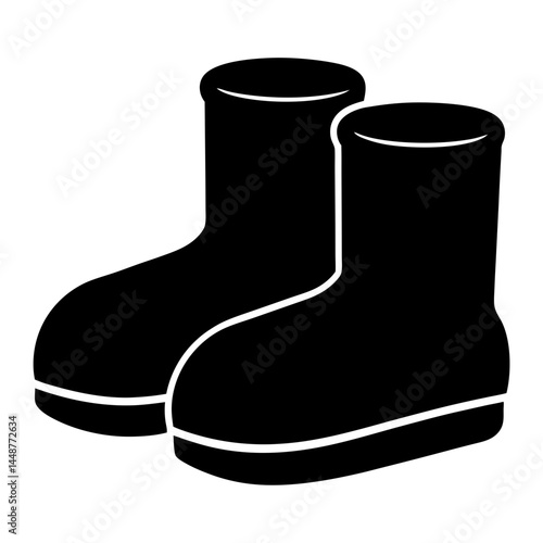 Black and White Illustration of a Pair of Wellington Boots or Rainboots