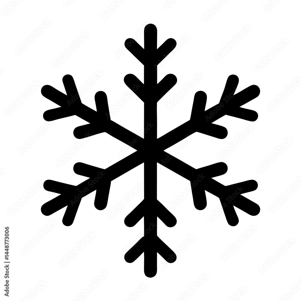 Stylized depiction of a snowflake with rounded edges and bold lines Stylized depiction of a snowflake with rounded edges and bold lines