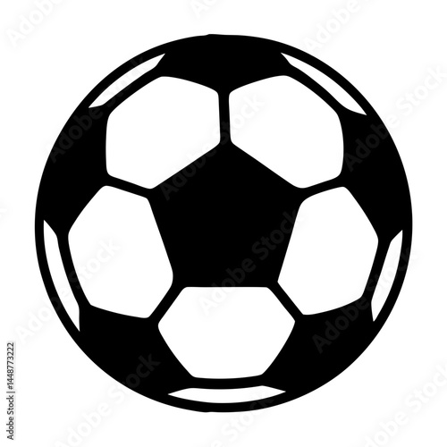 Stylized black and white soccer ball with pentagons and hexagons shapes