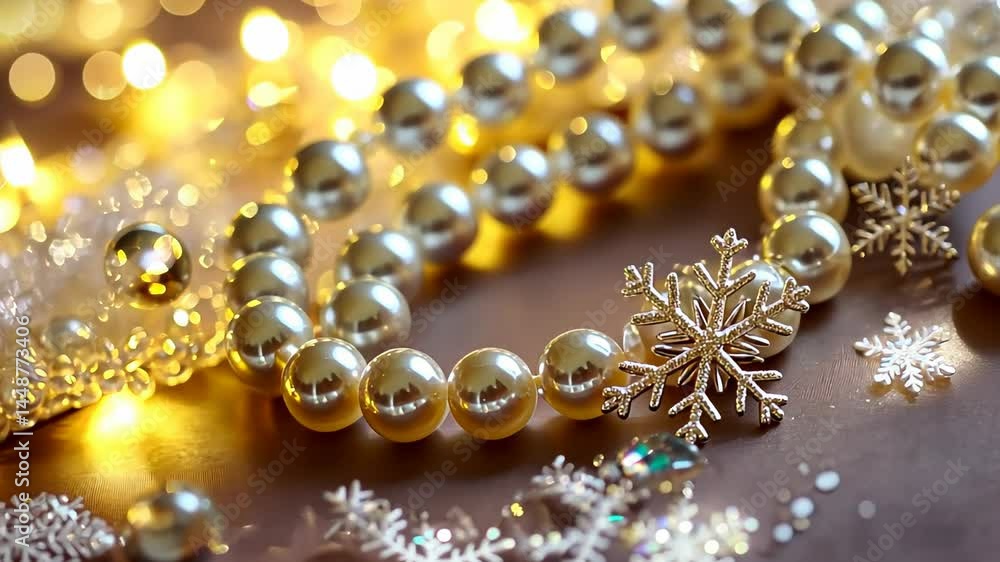Sparkling holiday ornaments and shimmering pearls create a festive atmosphere full of joy and warmth Generative AI Sparkling holiday ornaments and shimmering pearls create a festive atmosphere full of joy and warmth Generative AI