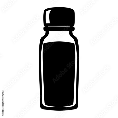Isolated black vector illustration of a simple syrup or tincture bottle