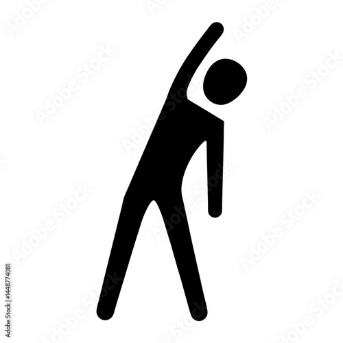 Stylized icon of a person stretching one arm overhead and bending over