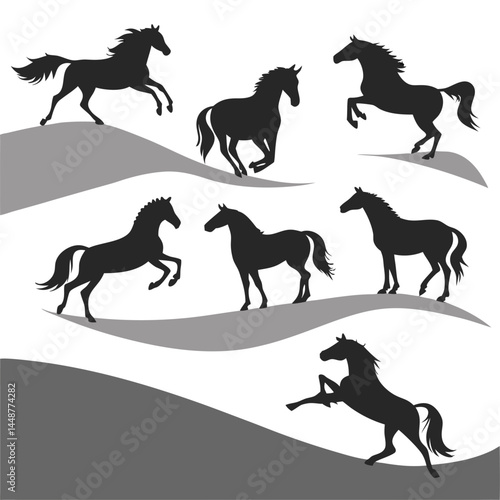 Horse silhouette set bundle vector