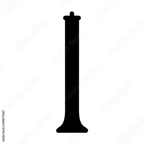 Stylized black silhouette of a clarinet or wind instrument on white