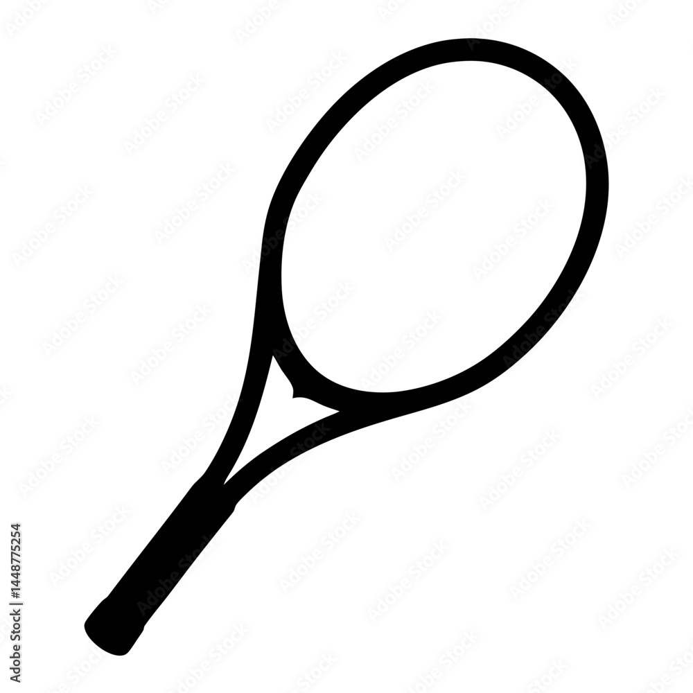 Black and white tennis racket simple line art graphic illustration Black and white tennis racket simple line art graphic illustration
