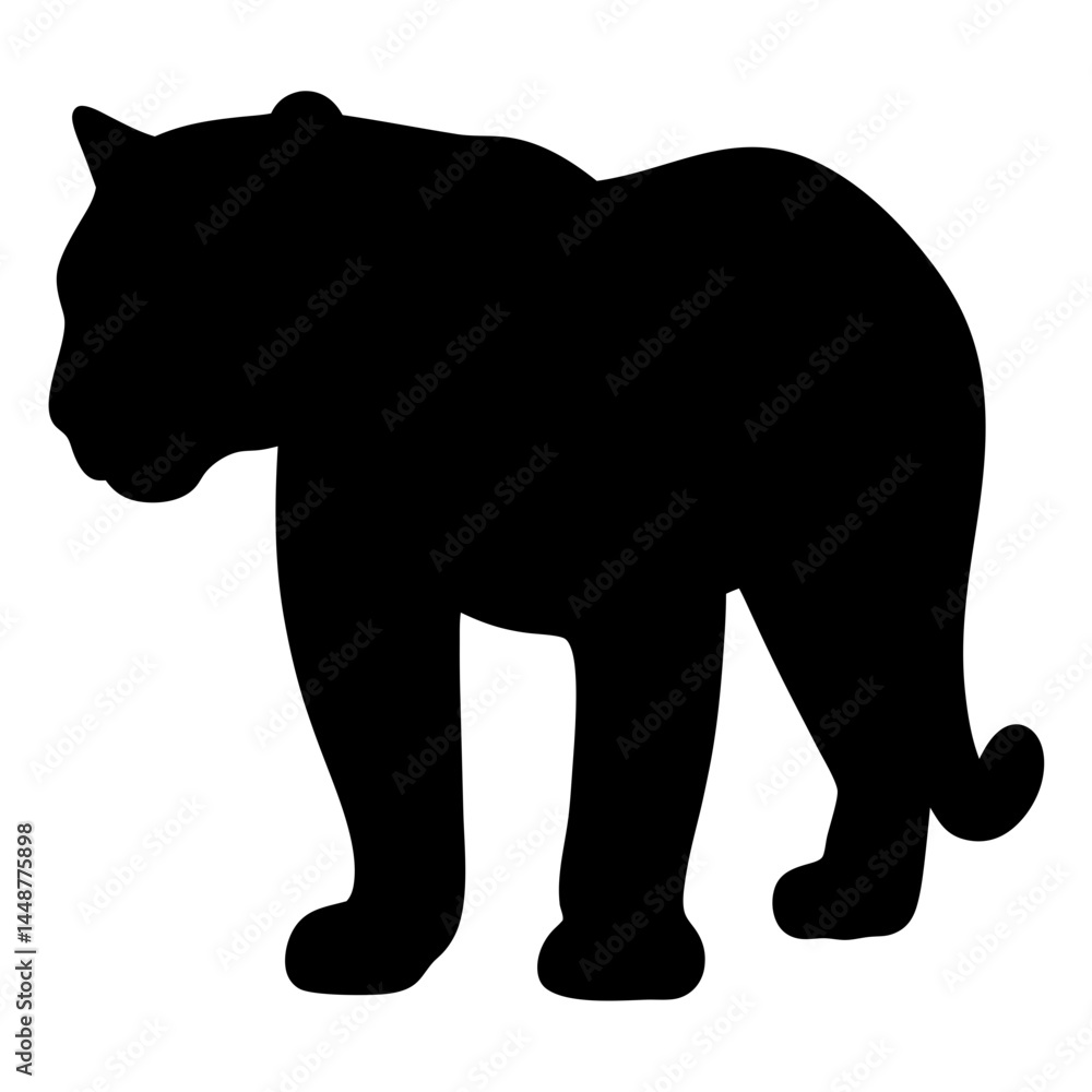 Fototapeta premium Black silhouette of a large cat standing, possibly a panther or jaguar