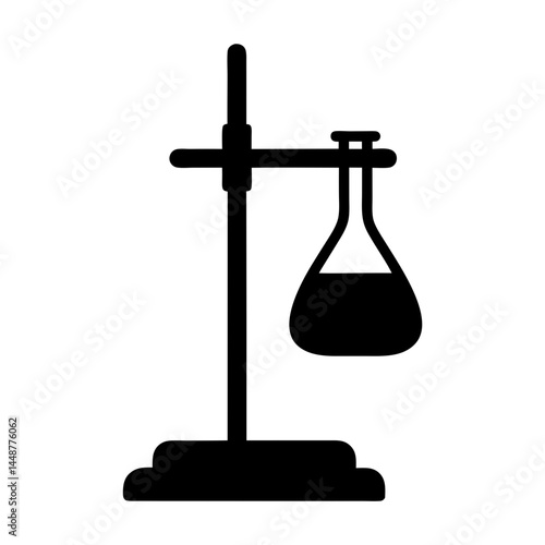 Laboratory Erlenmeyer Flask Suspended on a Stand with Liquid Inside in Silhouette