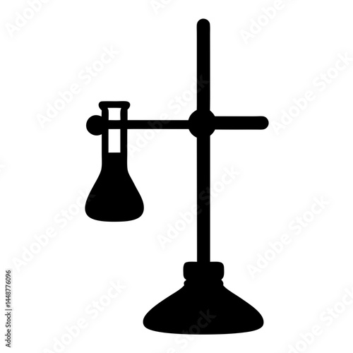 Laboratory Erlenmeyer Flask Suspended on a Stand with Liquid Inside in Silhouette