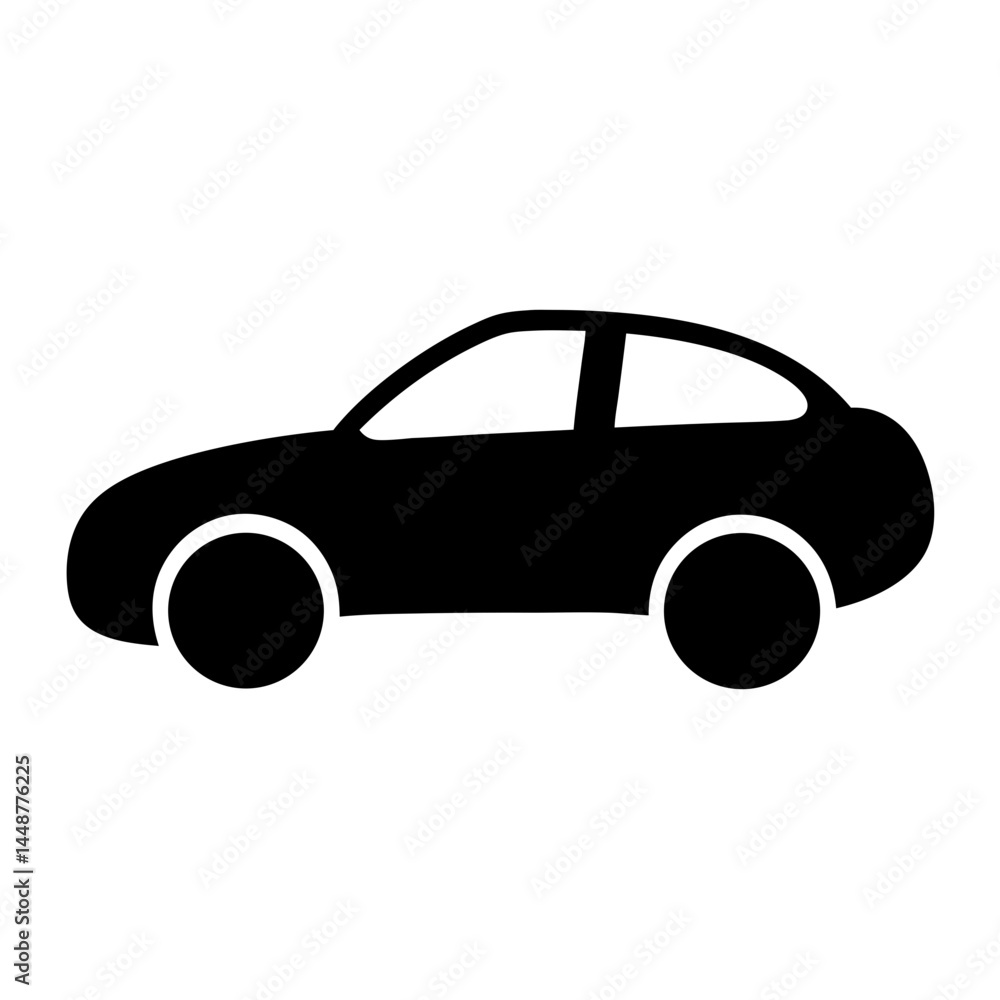 Fototapeta premium Simple stylized black car illustration against a white background, simple graphic