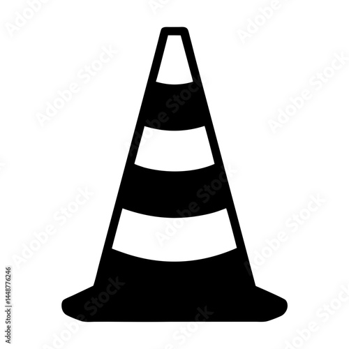 Monochrome Vector Image of a Striped Traffic Cone on White Background