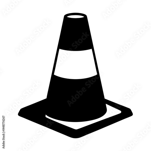 Silhouette of traffic cone with base and white stripe around center