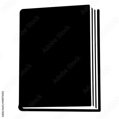 Simple black and white illustration of a hardcover book standing upright