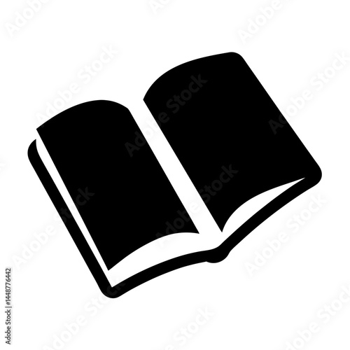 Open book icon with turned pages in simple black silhouette design