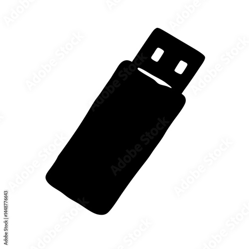 A black silhouetted rendering of a USB flash drive on white background