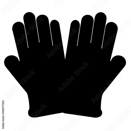 Illustration of Two Black Gloves in a Protective Stance on White Background