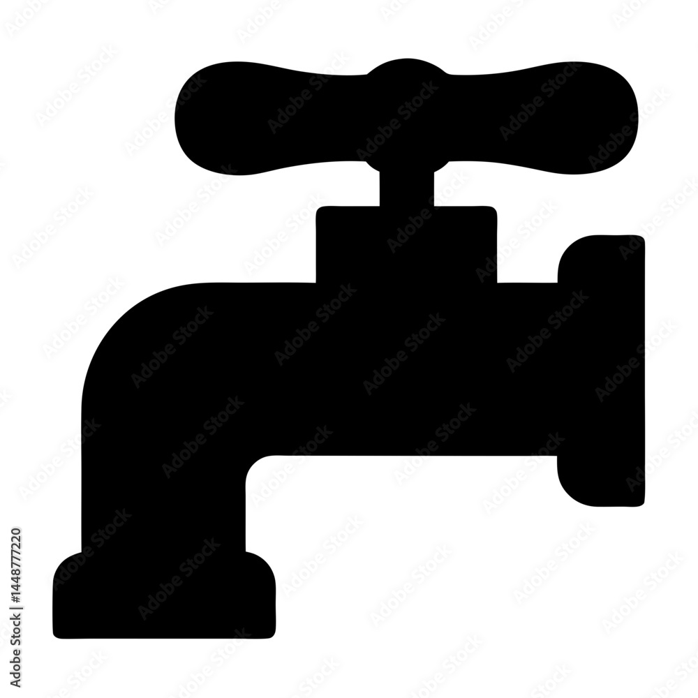 Silhouette of a traditional faucet with a cross handle and fixture Silhouette of a traditional faucet with a cross handle and fixture