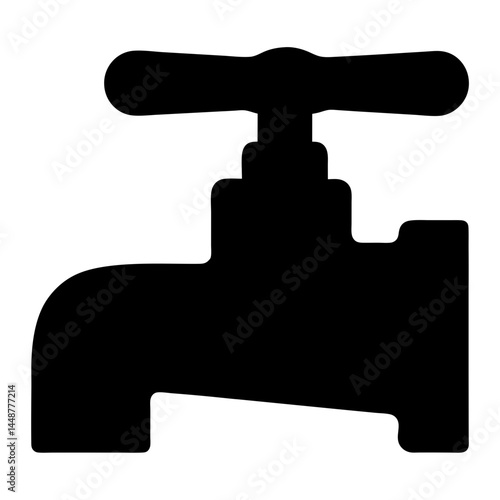 Simple Black Silhouette Illustration of a Water Faucet or Tap Fixture