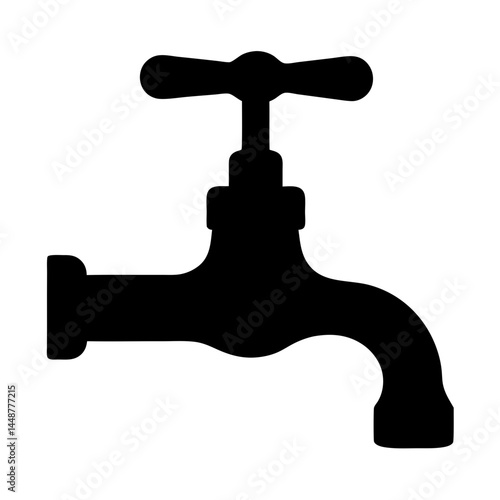 Simple Black Silhouette Illustration of a Water Faucet or Tap Fixture