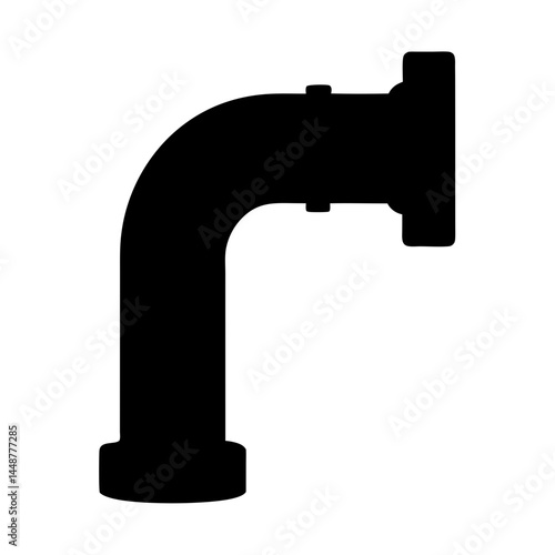Black Silhouette of a Pipe Fitting with a Right Angle Bend