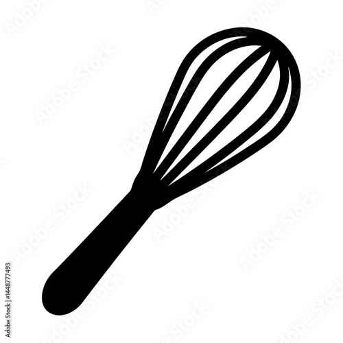 A kitchen whisk in bold black silhouette for culinary arts designs